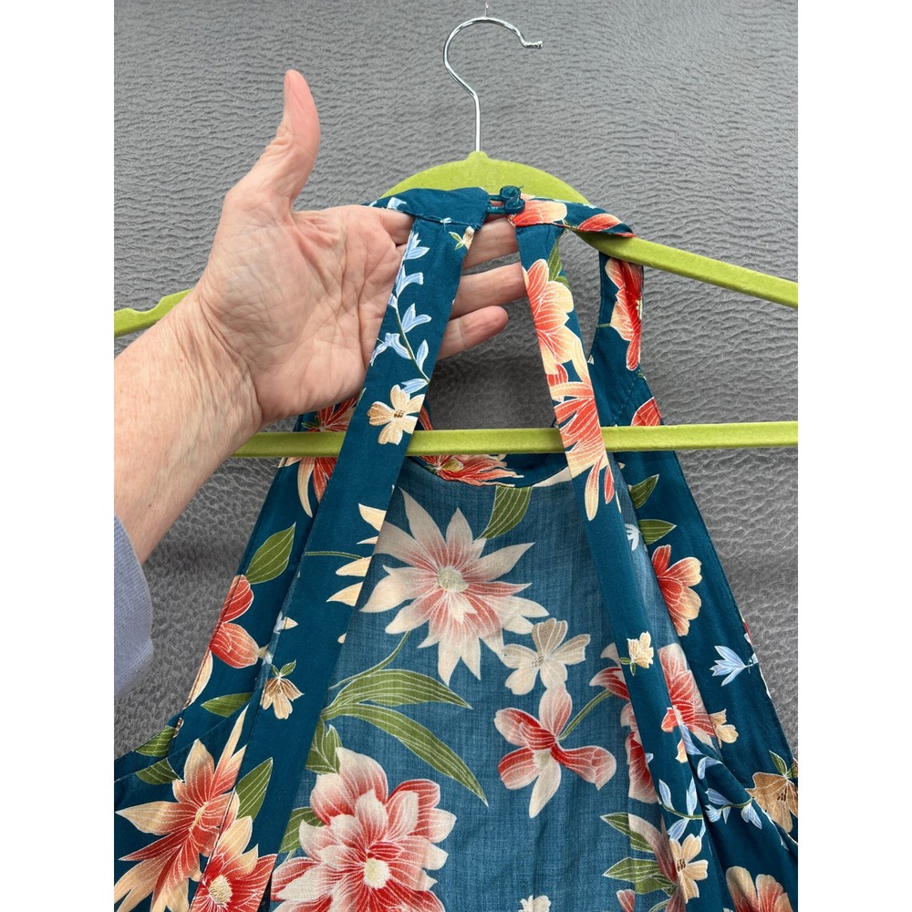 Jaase Dress Floral Halter Mini Teal Blue Orange Crochet Trim Open Back Summer XL - Picture 7 of 12